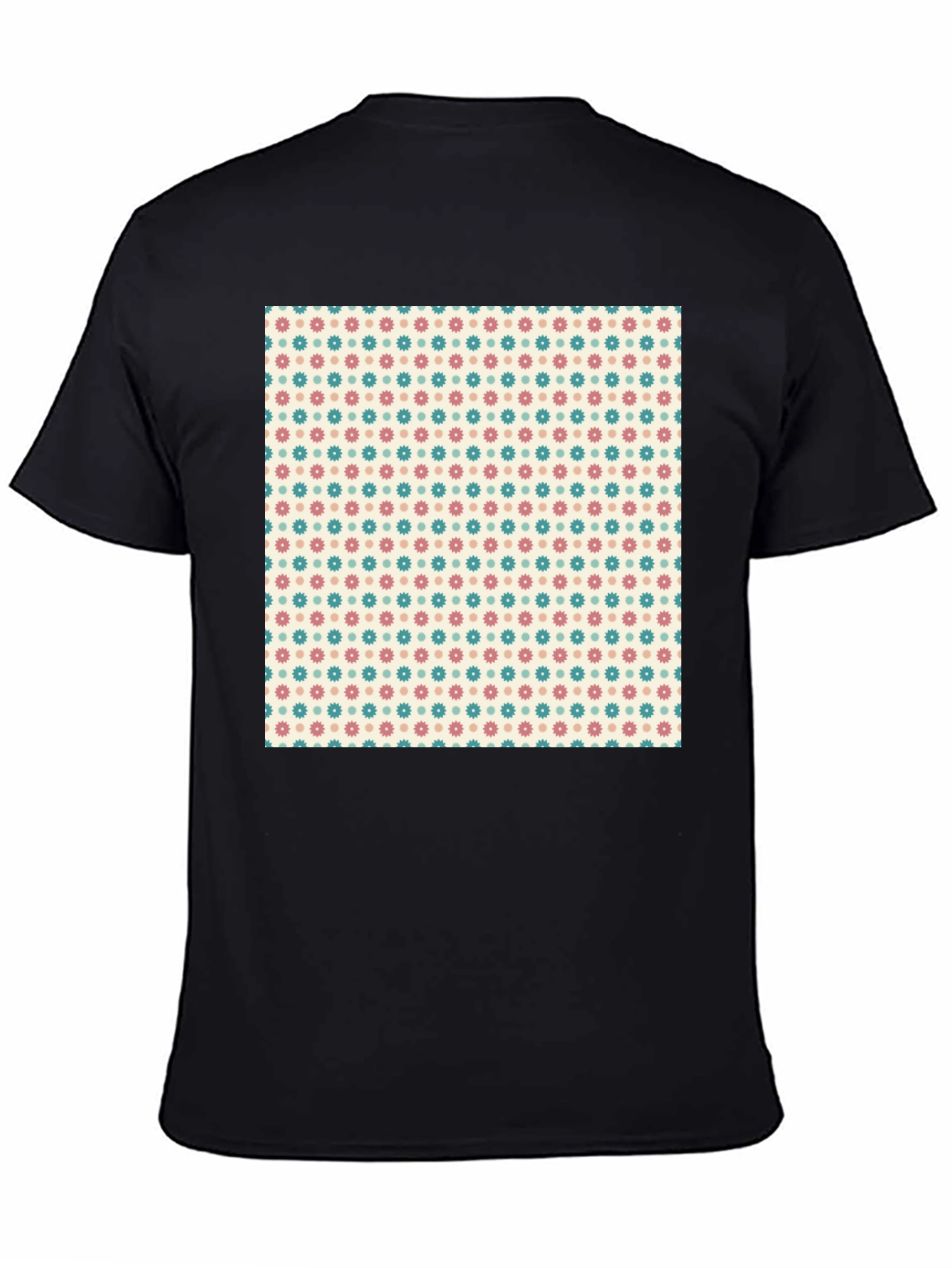 Retro Floral Pattern Black T-Shirt