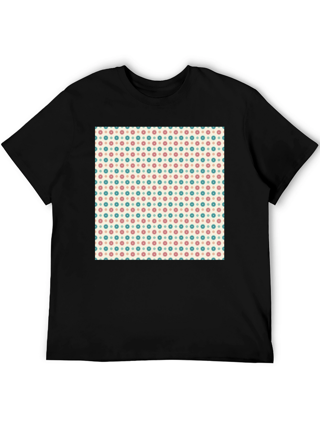 Retro Floral Pattern Black T-Shirt