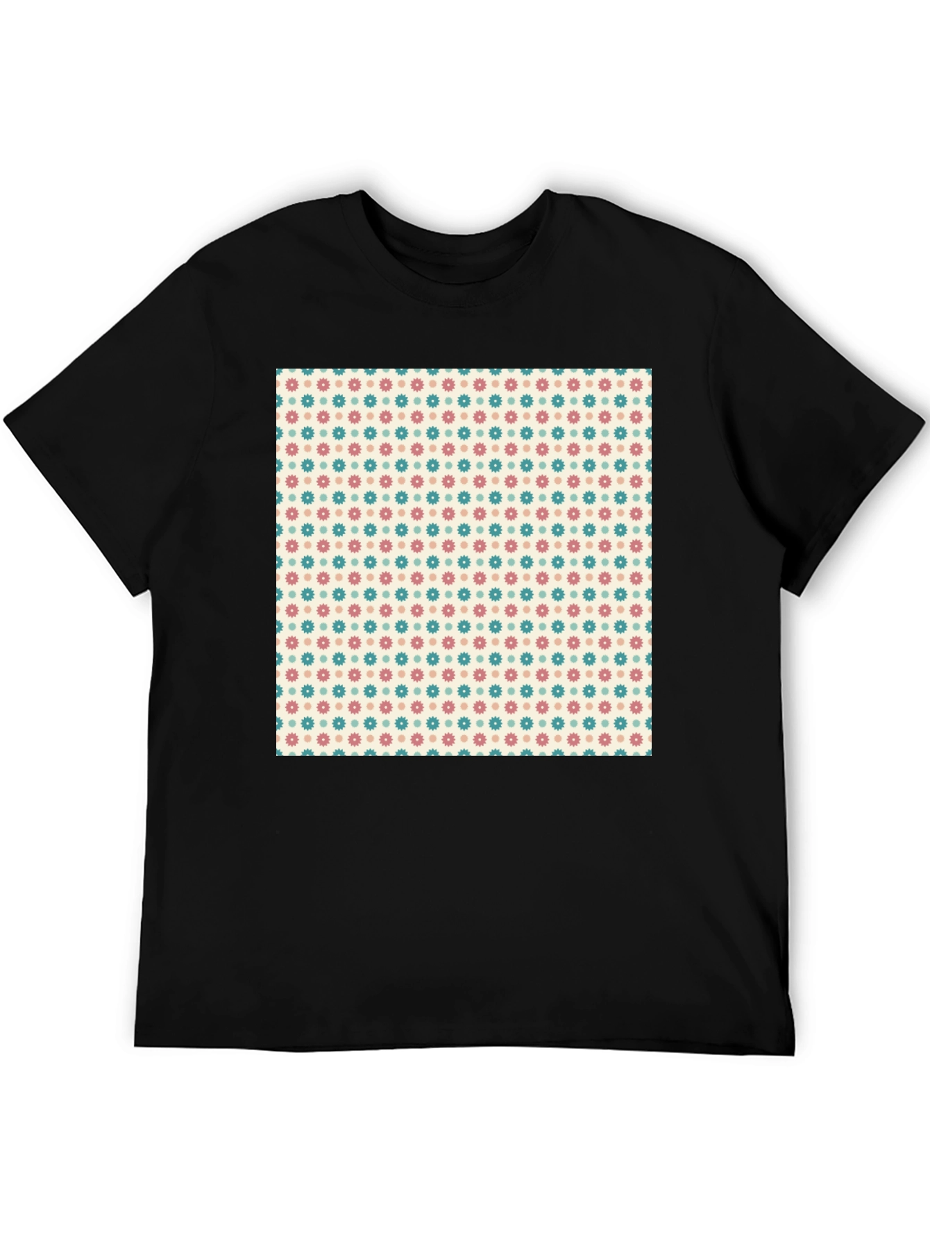 Retro Floral Pattern Black T-Shirt
