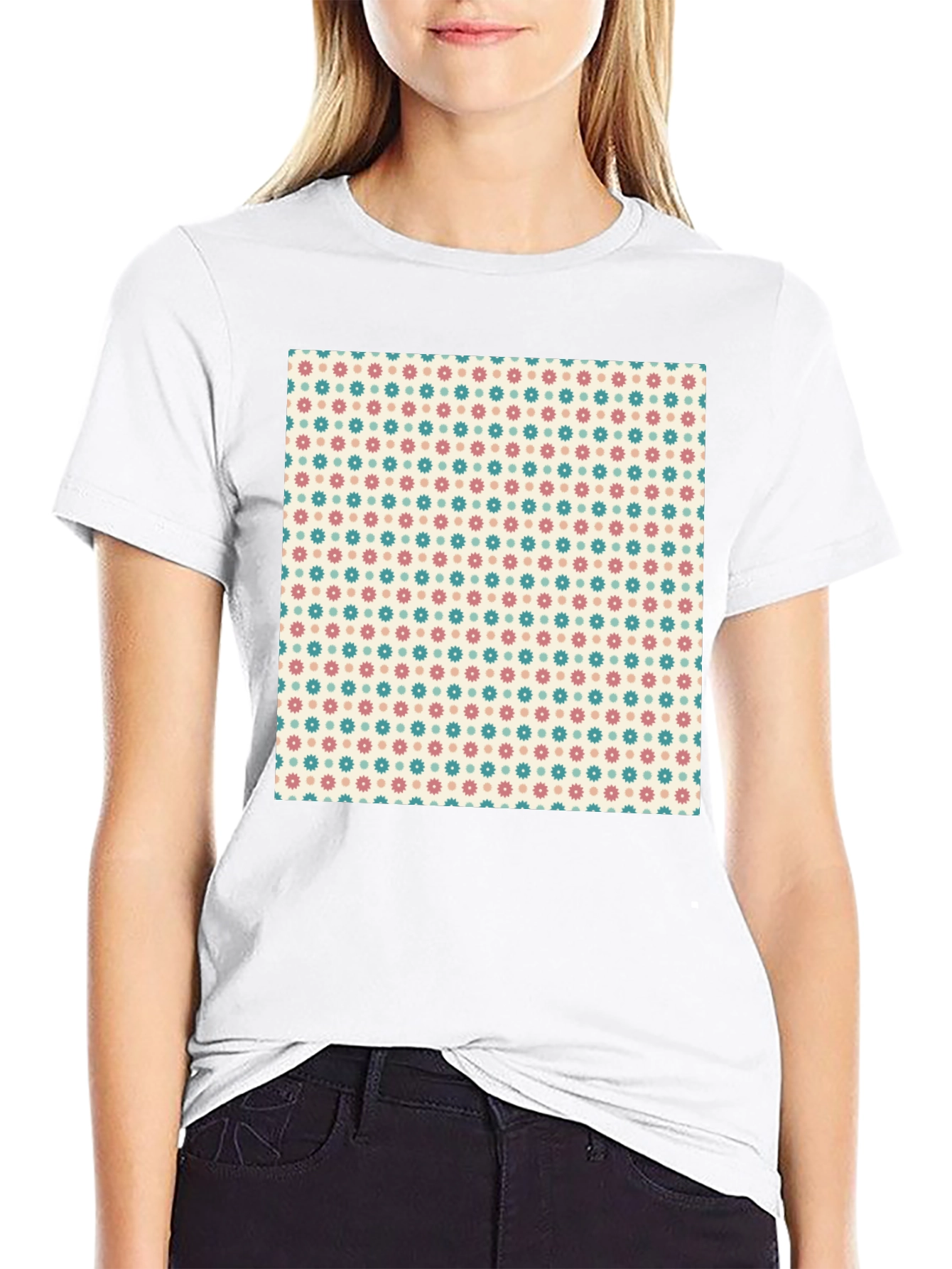 Retro Floral Pattern Black T-Shirt