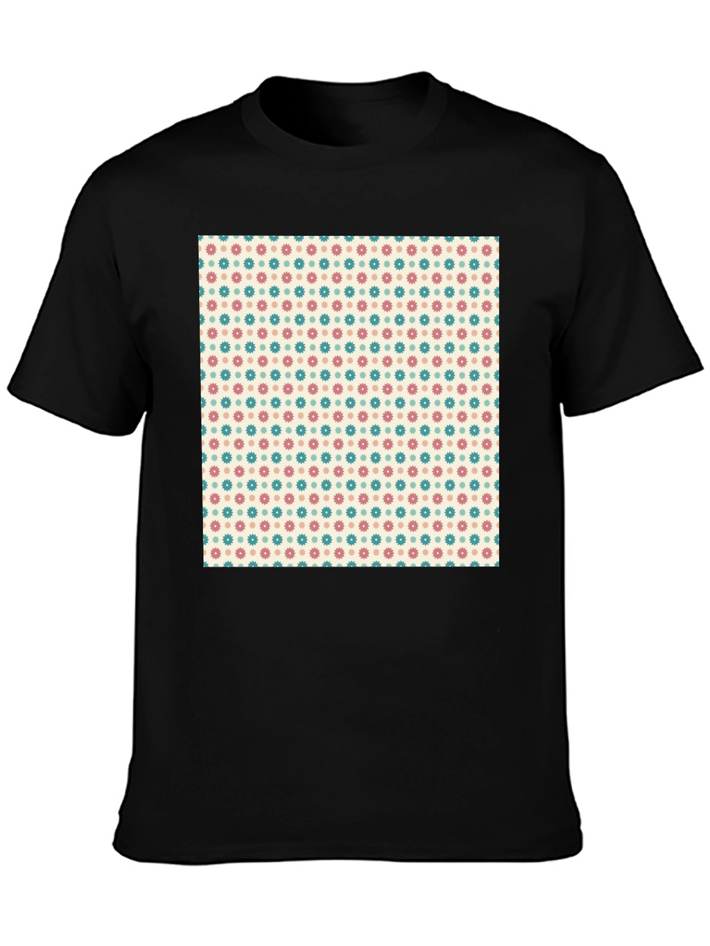 Retro Floral Pattern Black T-Shirt