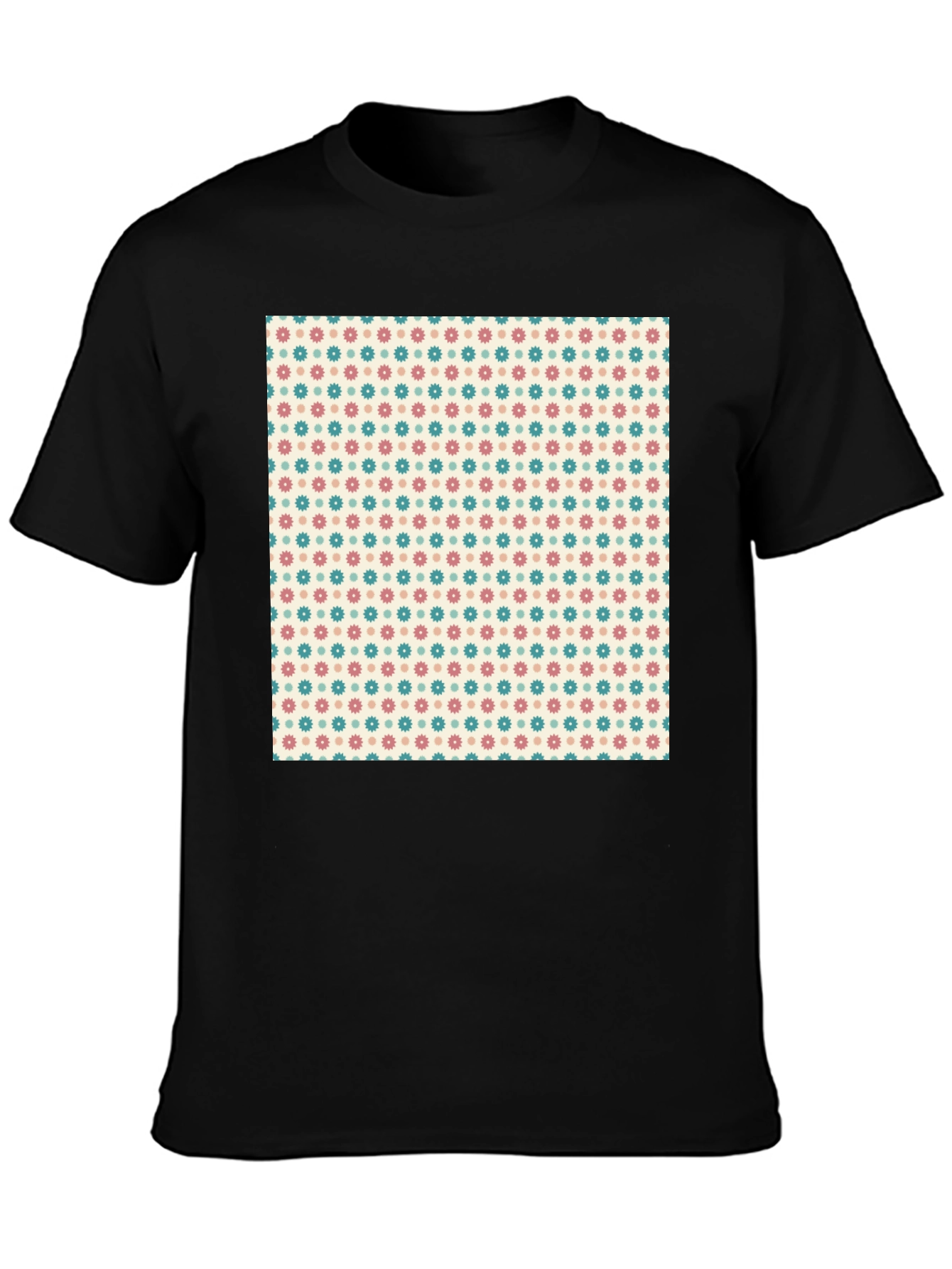 Retro Floral Pattern Black T-Shirt
