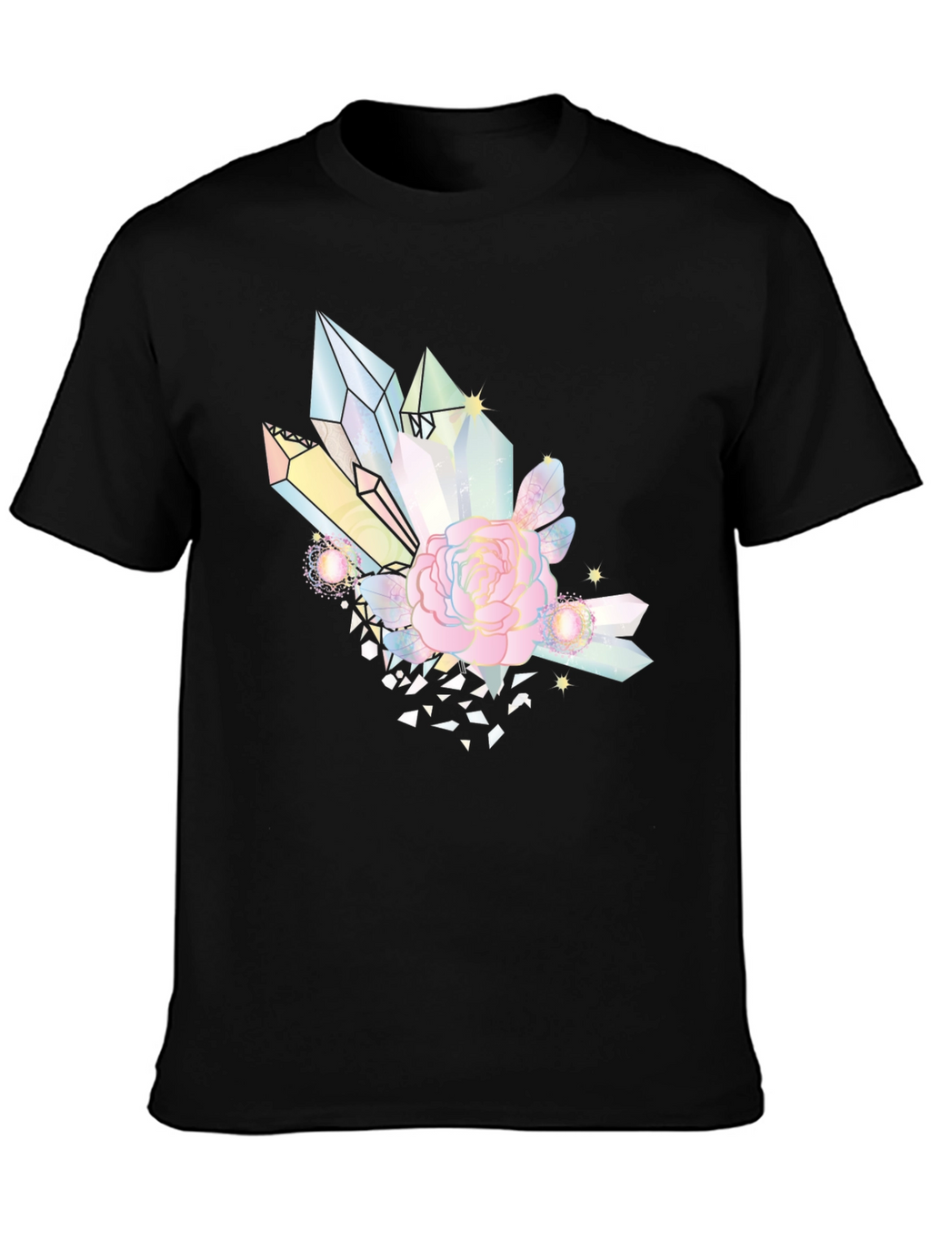 Crystal & Rose Graphic Tee - Stylish Black T-Shirt