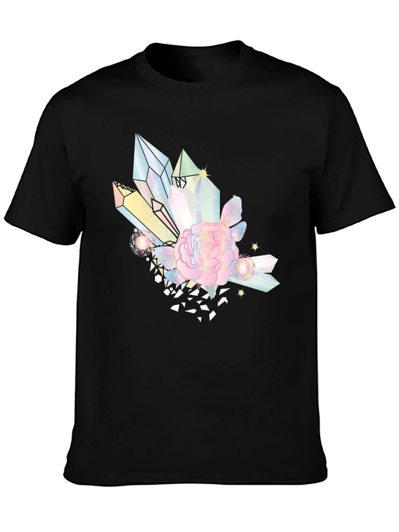 Crystal & Rose Graphic Tee - Stylish Black T-Shirt