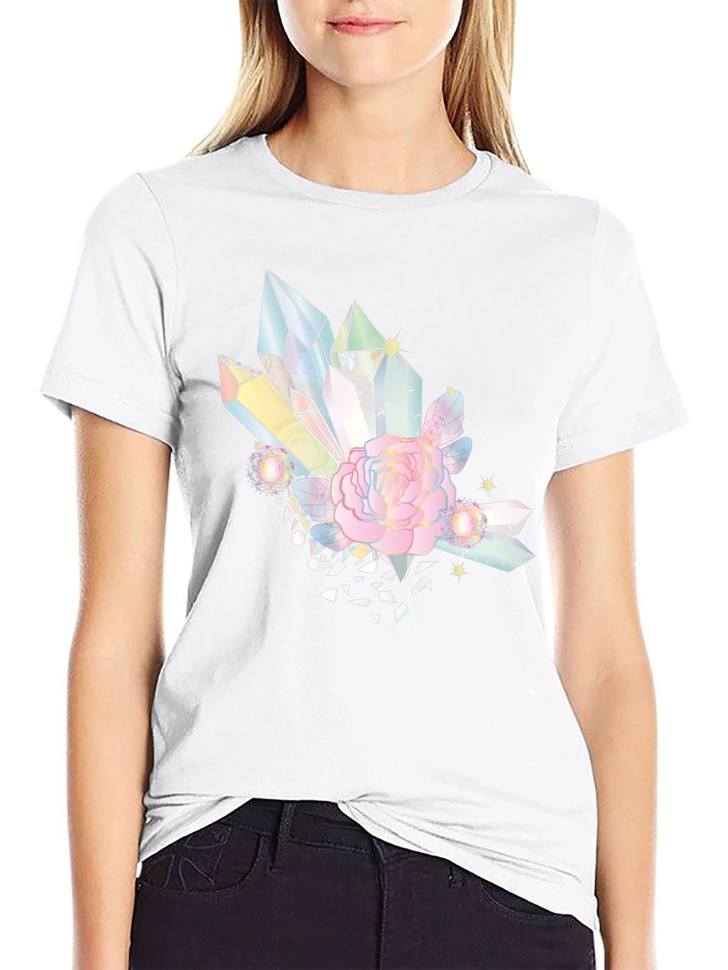 Crystal & Rose Graphic Tee - Stylish Black T-Shirt