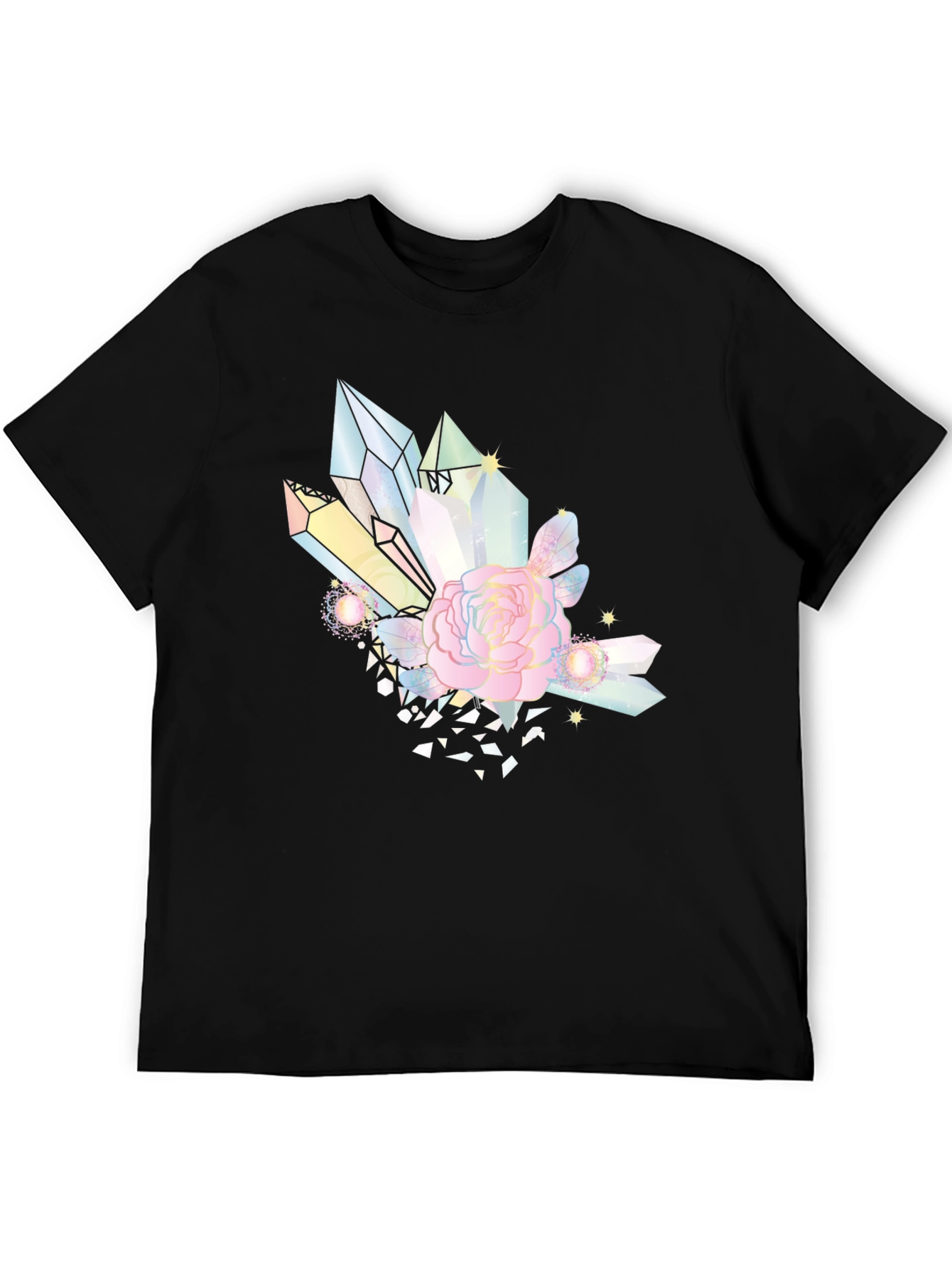 Crystal & Rose Graphic Tee - Stylish Black T-Shirt
