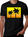 Tropical Palm Tree Graphic Tee - Sunset Vibes