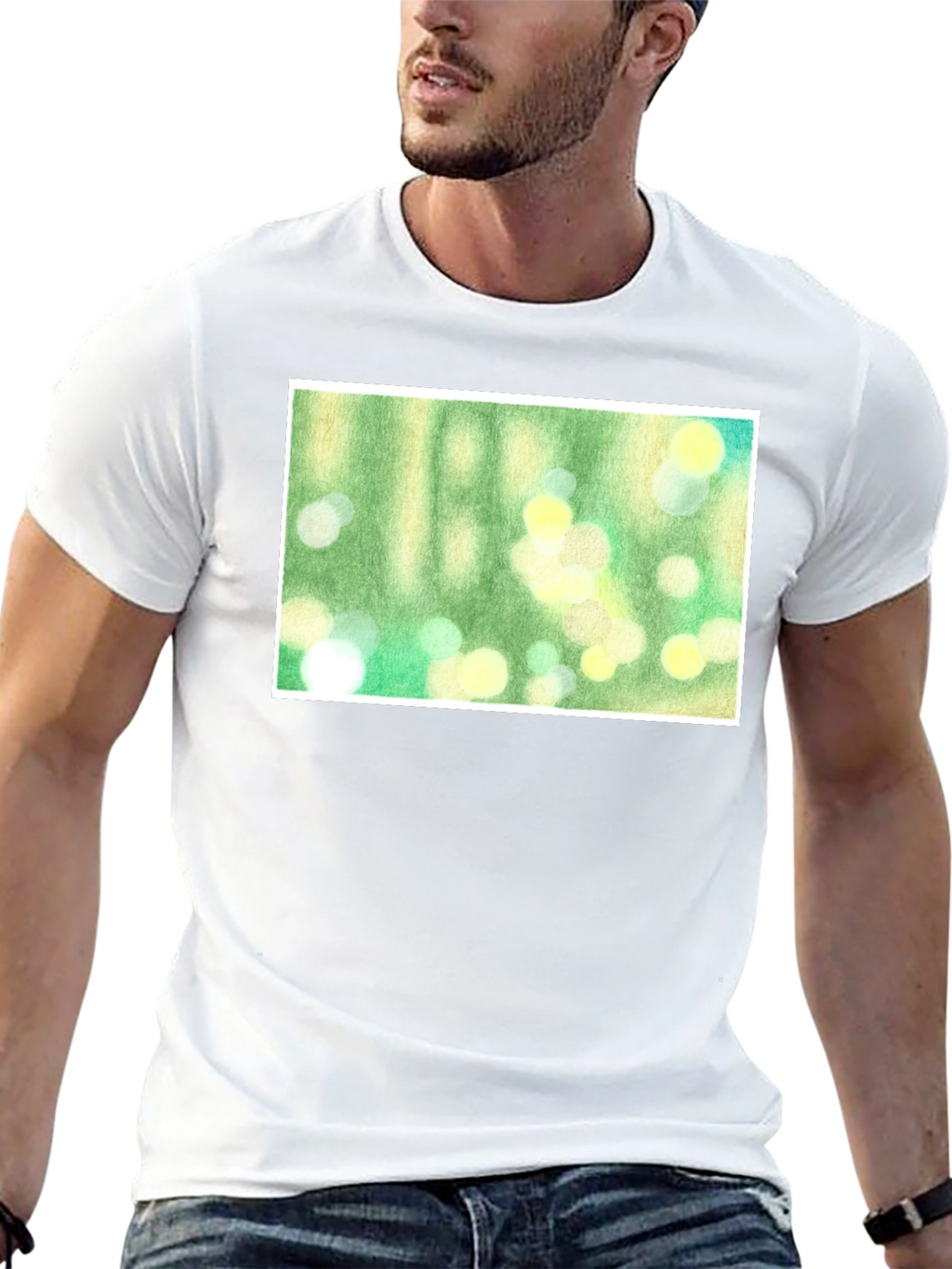 Green Bokeh Art Black T-Shirt