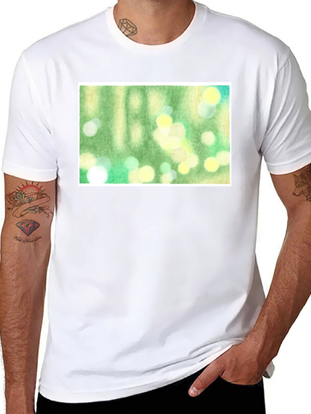Green Bokeh Art Black T-Shirt