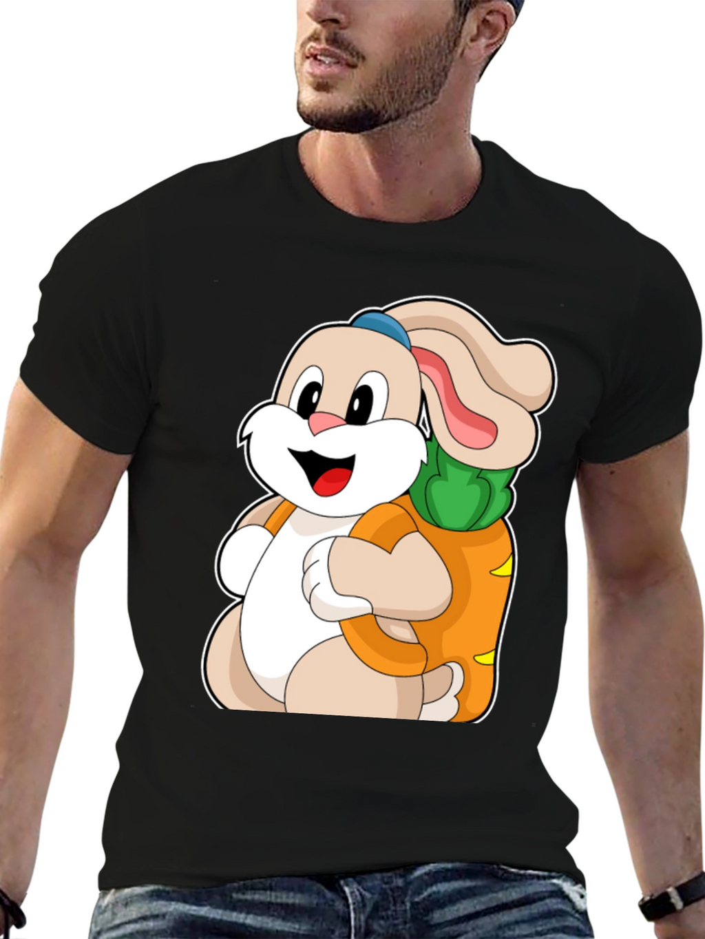 Cute Cartoon Bunny with Carrot Graphic Tee