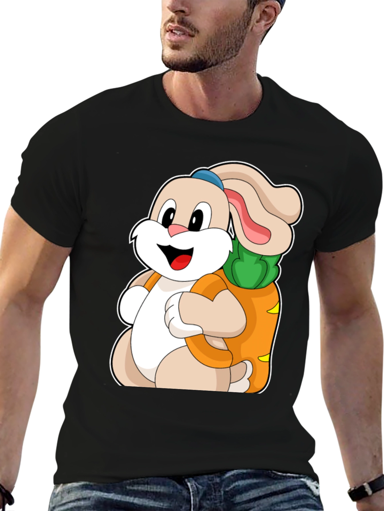 Cute Cartoon Bunny with Carrot Graphic Tee