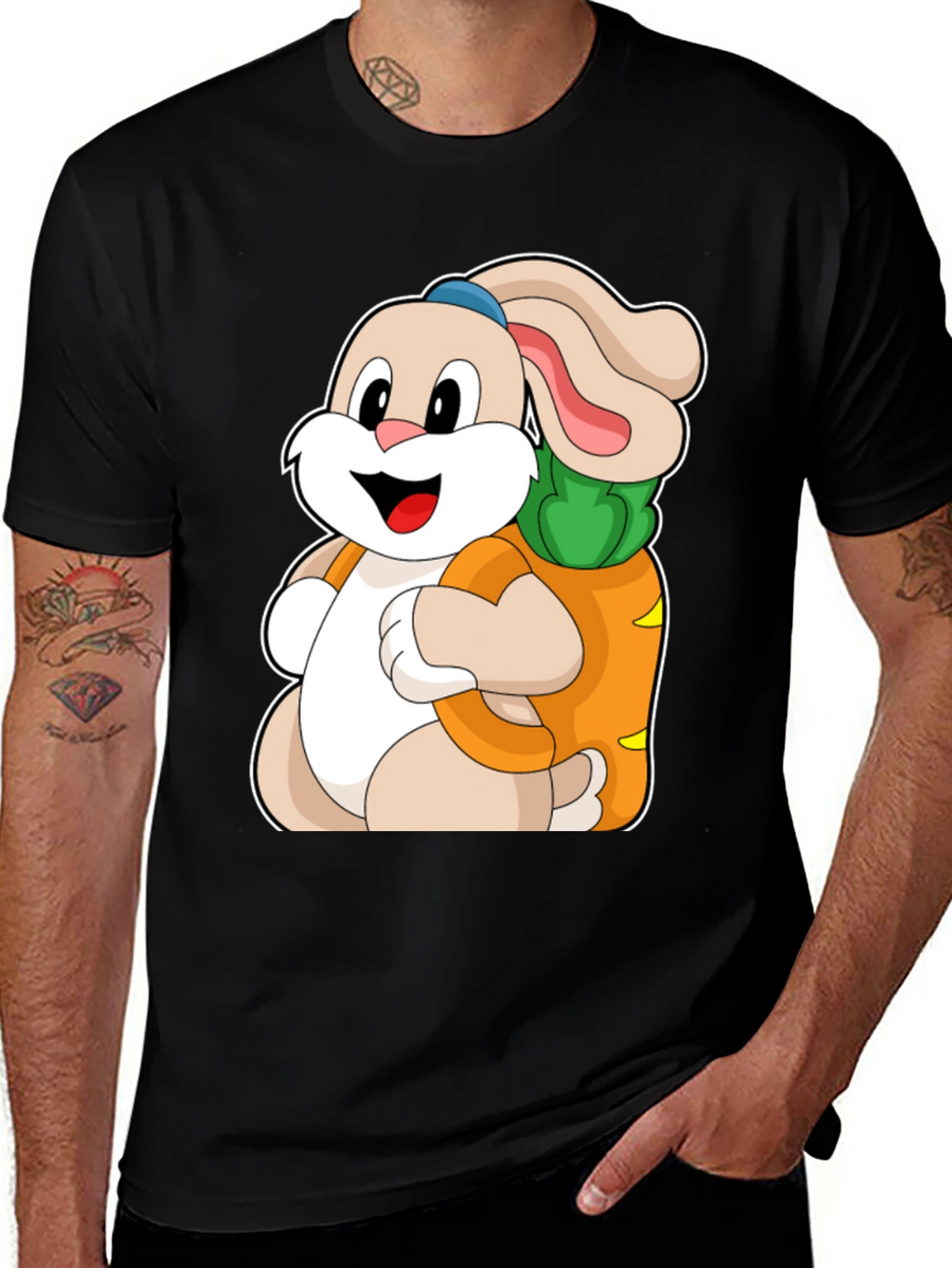 Cute Cartoon Bunny with Carrot Graphic Tee