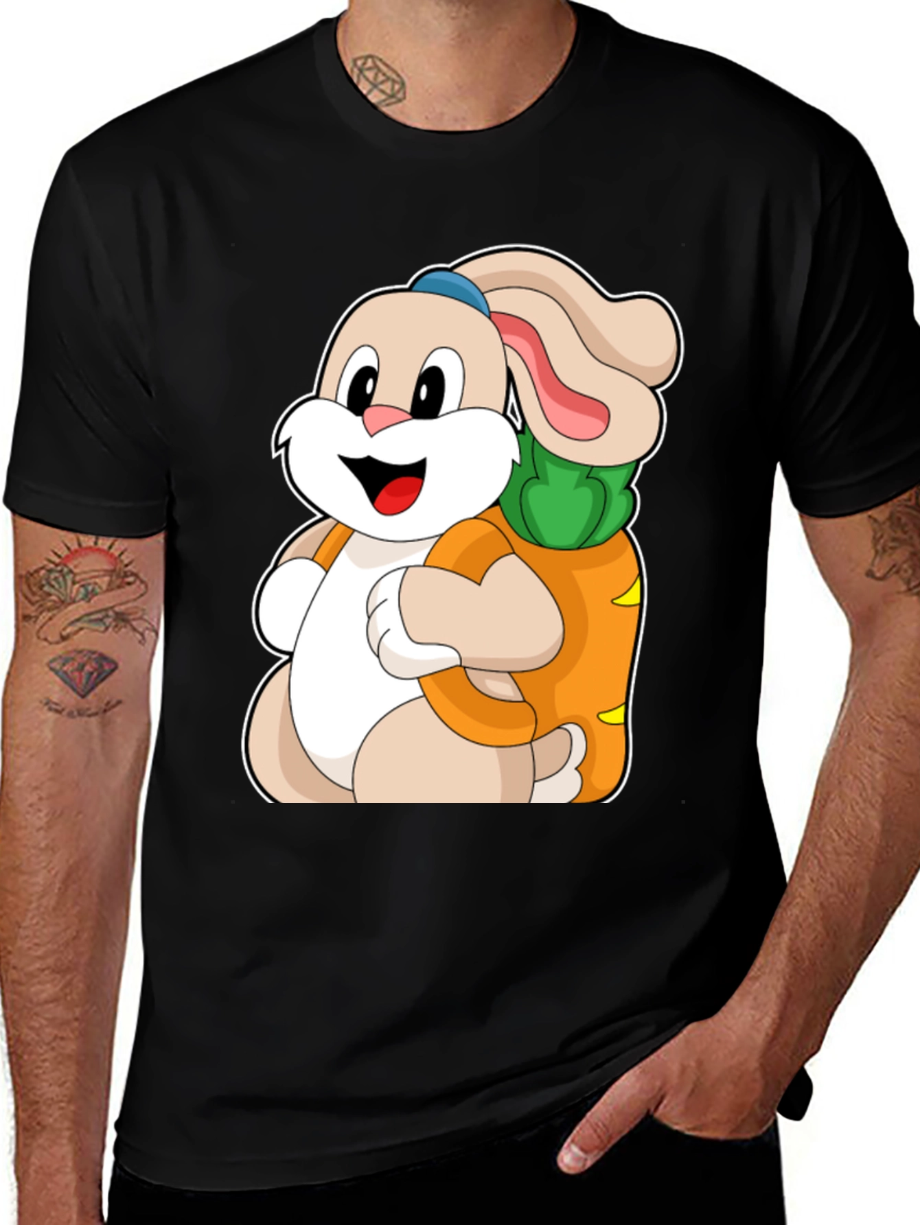 Cute Cartoon Bunny with Carrot Graphic Tee