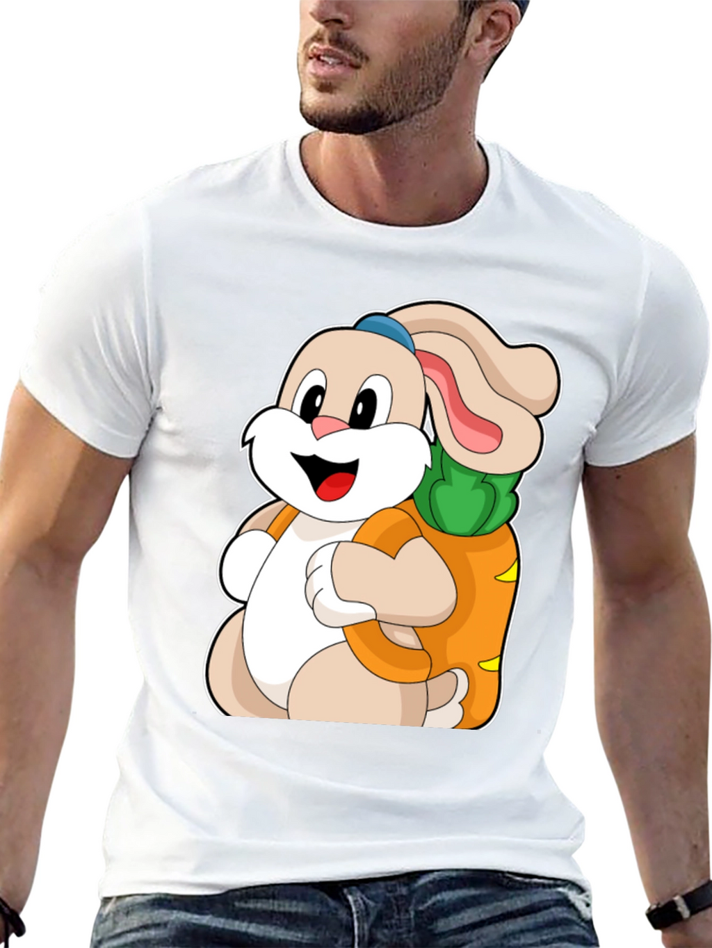 Cute Cartoon Bunny with Carrot Graphic Tee