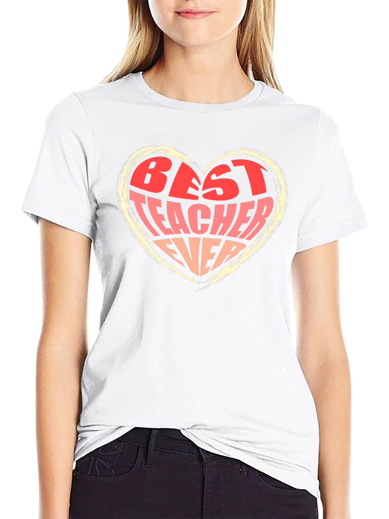 Best Teacher Ever Heart Graphic Tee - Black