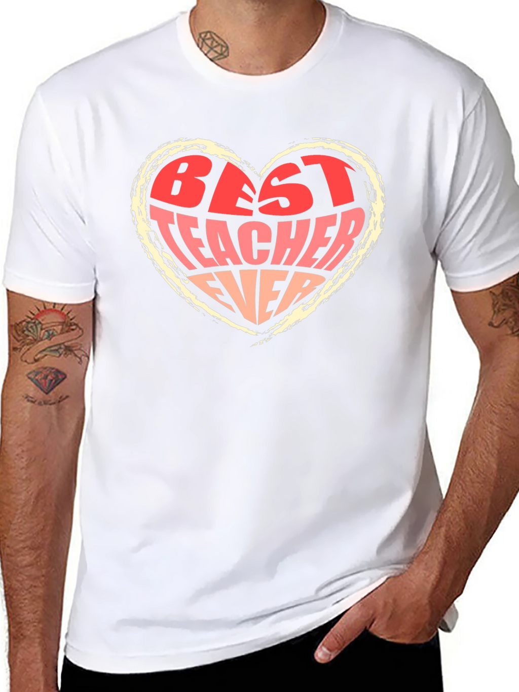 Best Teacher Ever Heart Graphic Tee - Black
