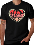 Best Teacher Ever Heart Graphic Tee - Black