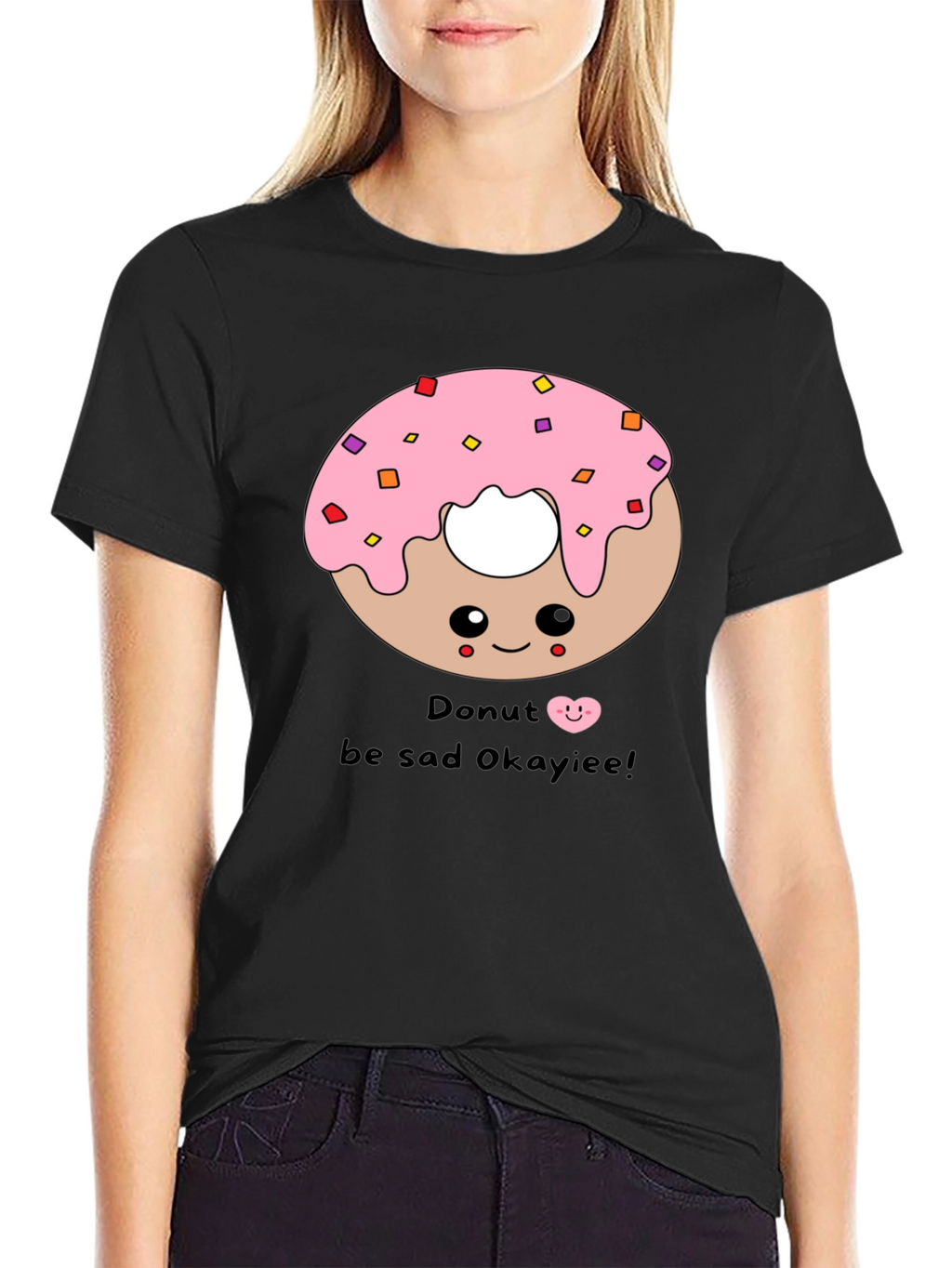 Cute Donut Graphic Black T-Shirt