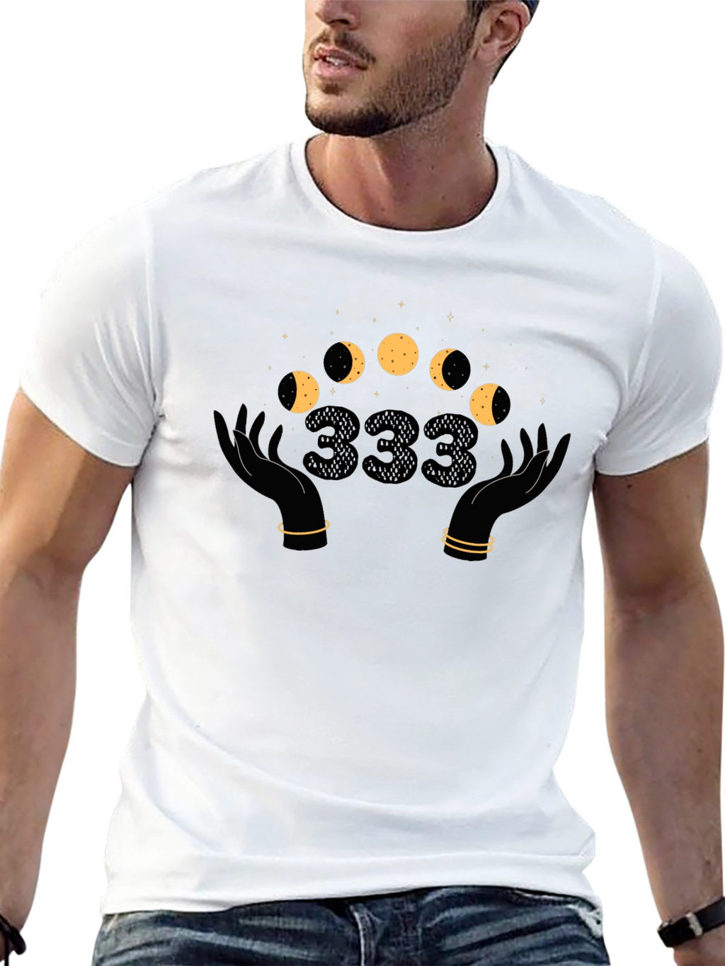 Mystic Moon Phases T-Shirt - Angel Number 333 Design