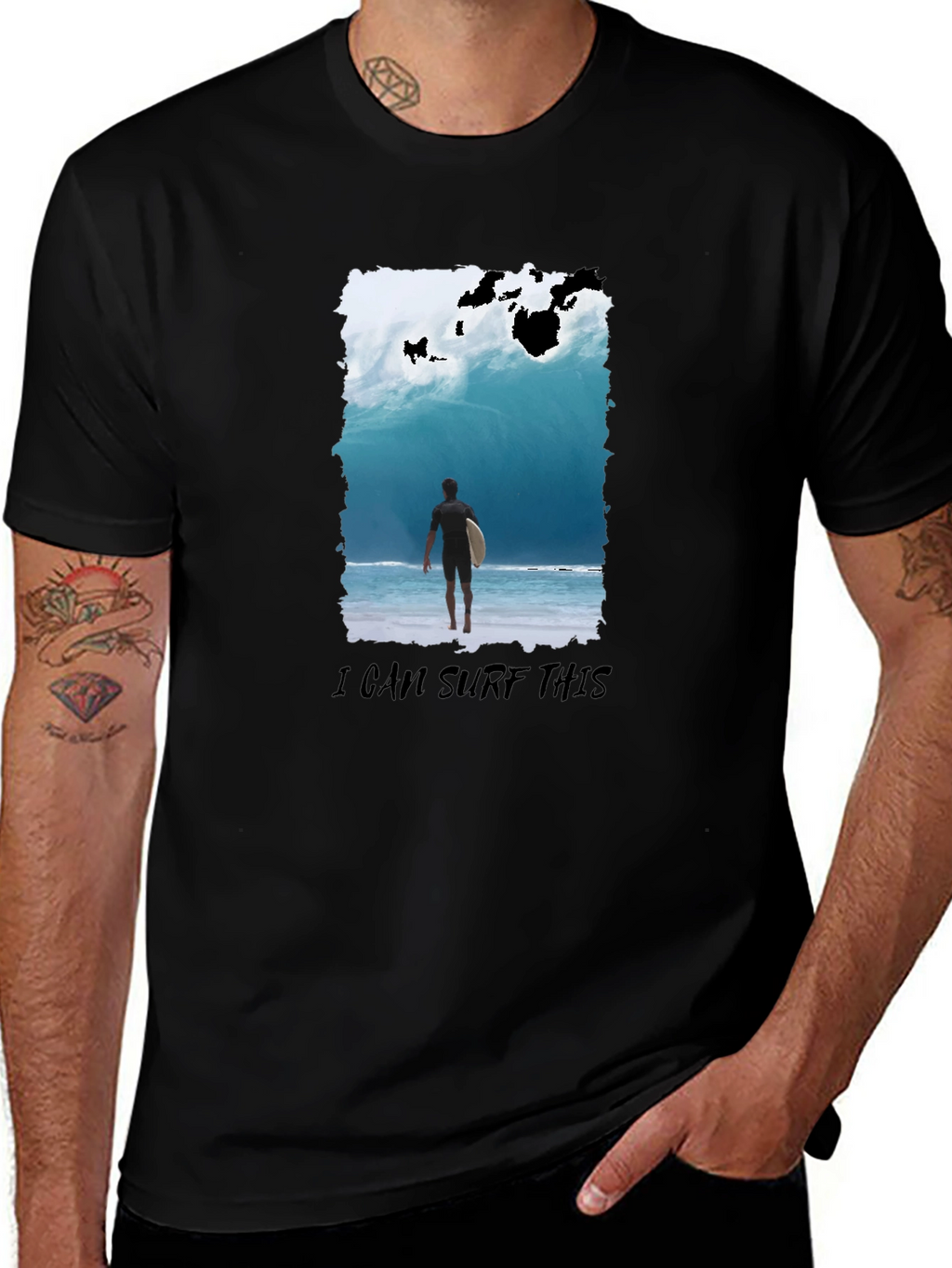 Surfer Wave Graphic T-Shirt - Black