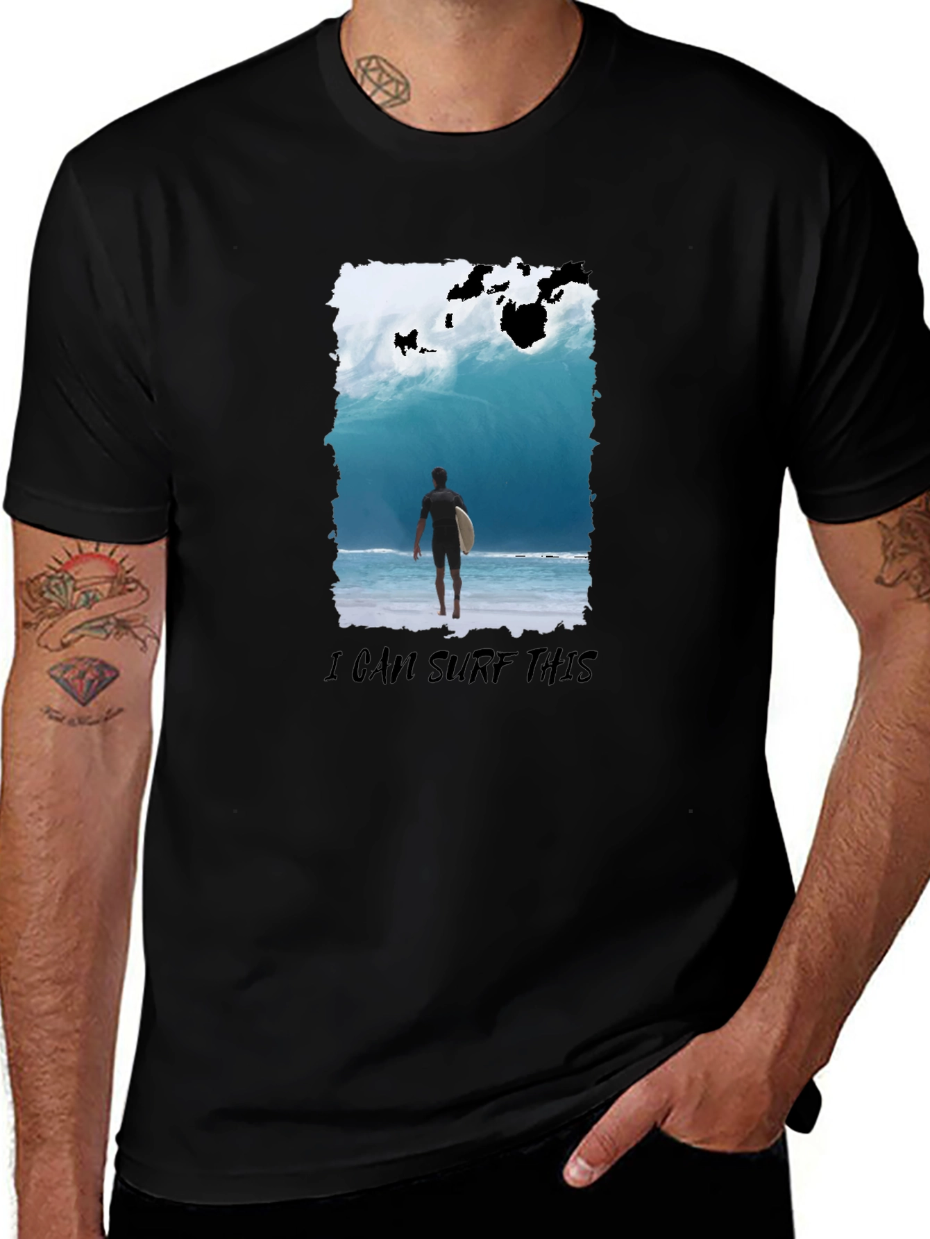 Surfer Wave Graphic T-Shirt - Black