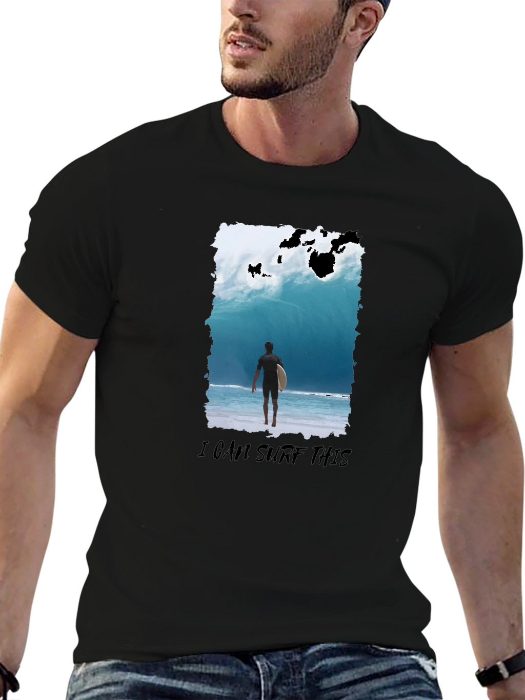 Surfer Wave Graphic T-Shirt - Black