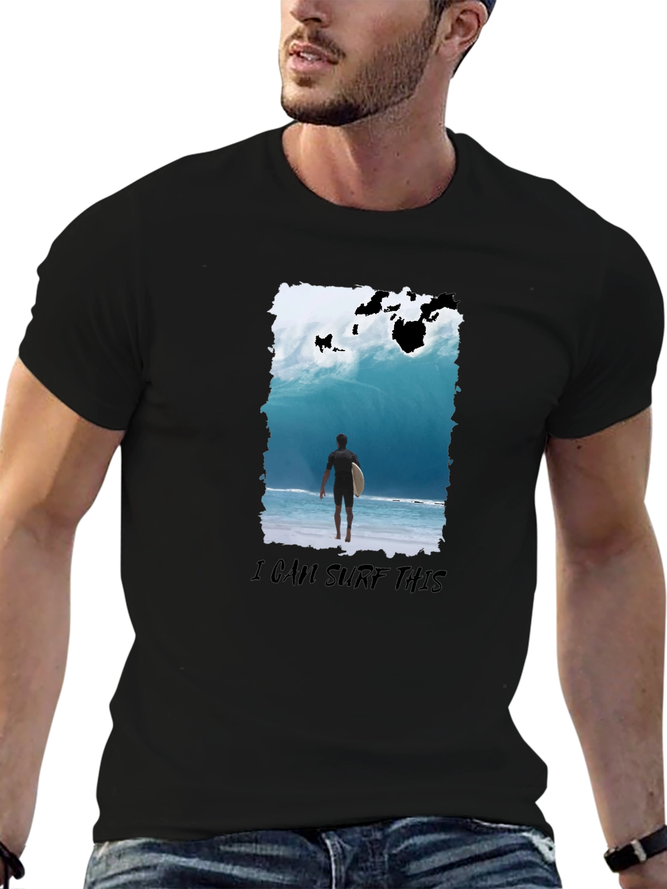 Surfer Wave Graphic T-Shirt - Black