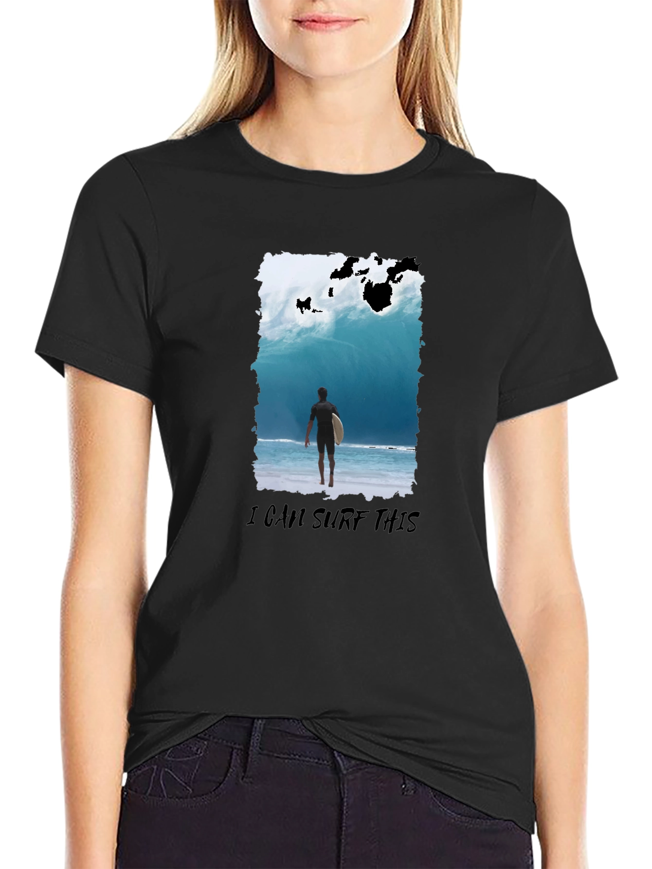Surfer Wave Graphic T-Shirt - Black