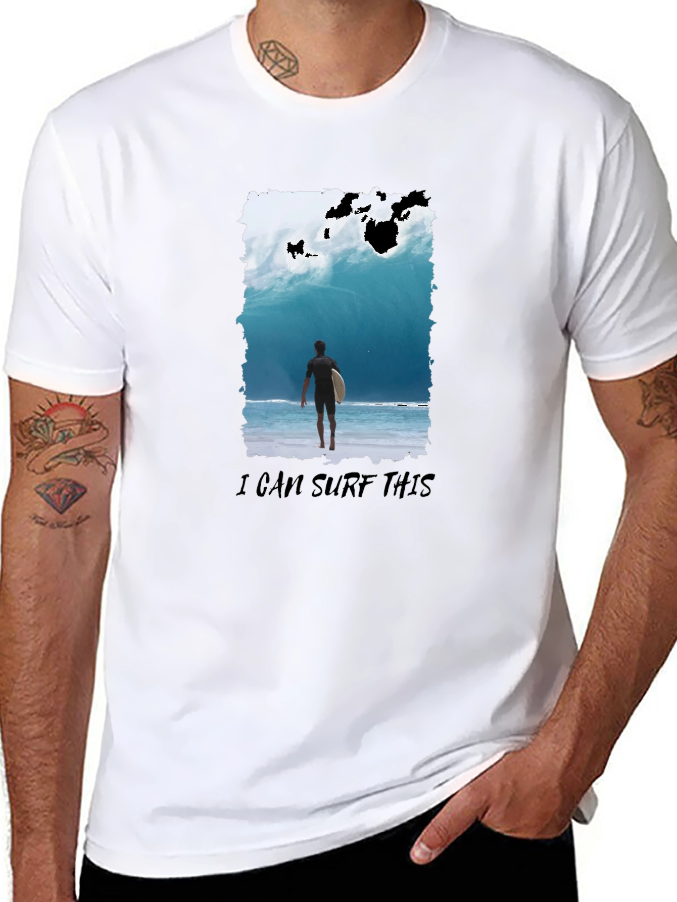 Surfer Wave Graphic T-Shirt - Black