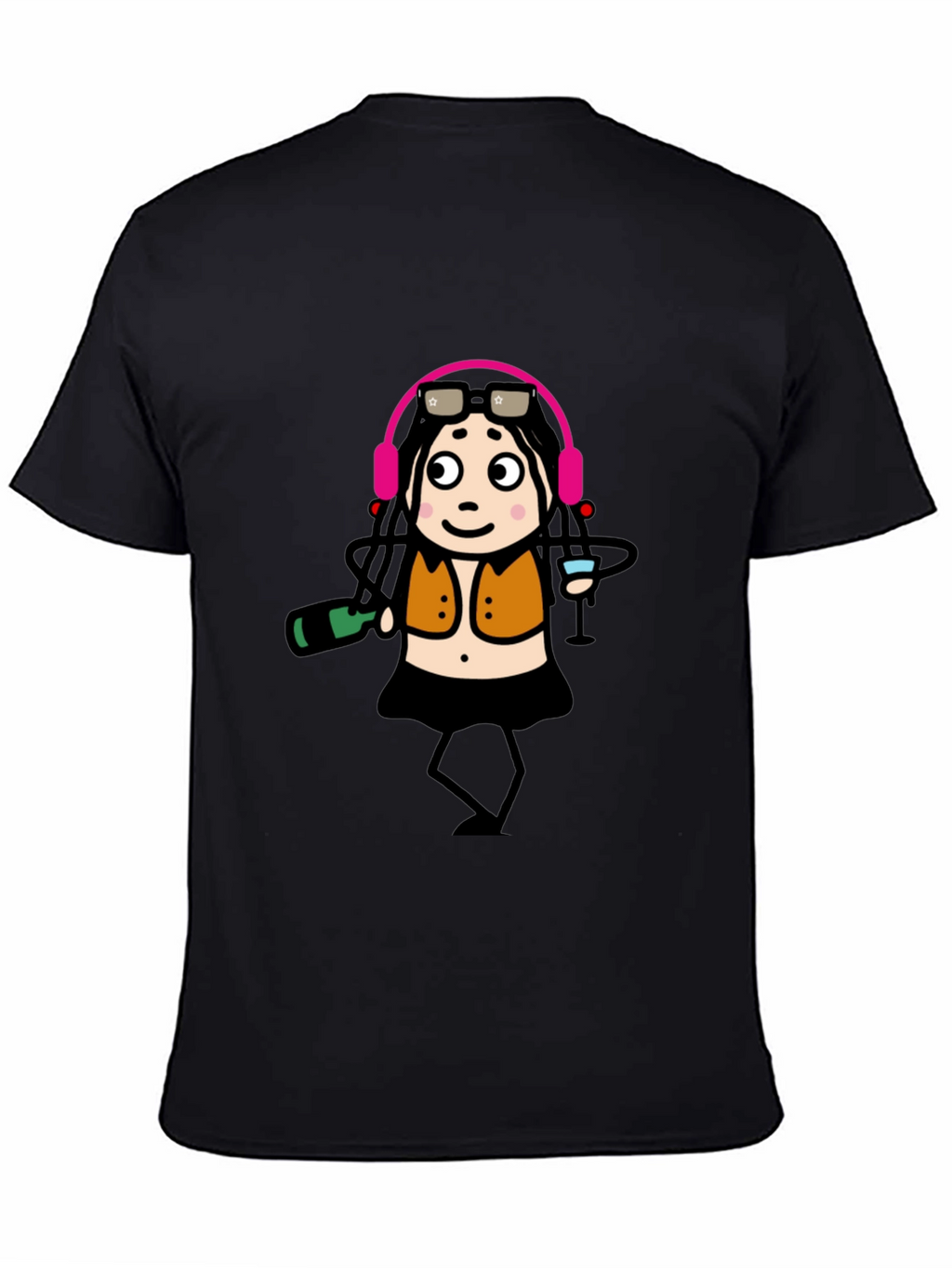 Funky Party Girl Graphic Tee - Black Cotton T-Shirt