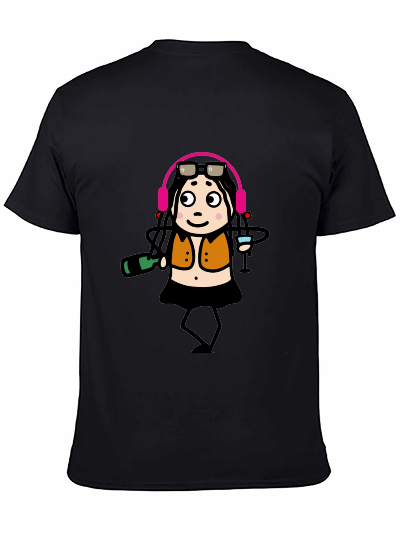 Funky Party Girl Graphic Tee - Black Cotton T-Shirt