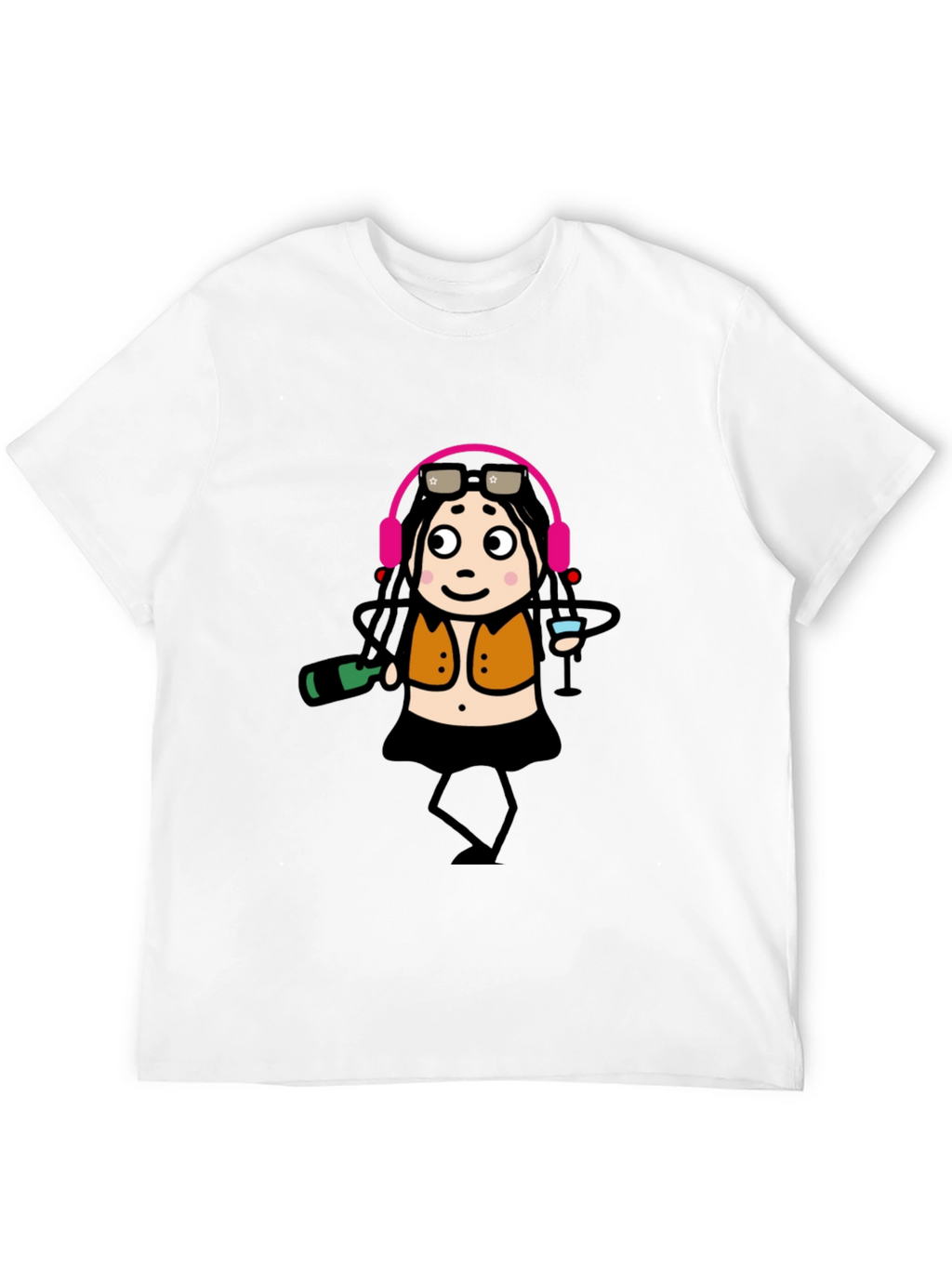 Funky Party Girl Graphic Tee - Black Cotton T-Shirt