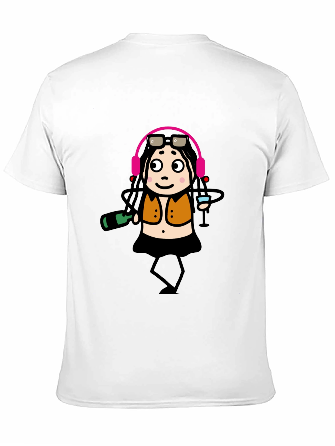 Funky Party Girl Graphic Tee - Black Cotton T-Shirt