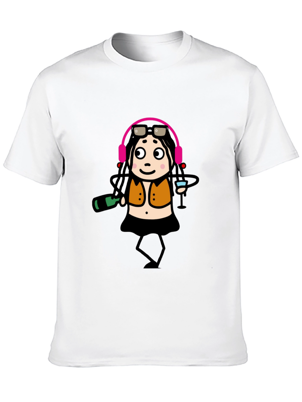 Funky Party Girl Graphic Tee - Black Cotton T-Shirt