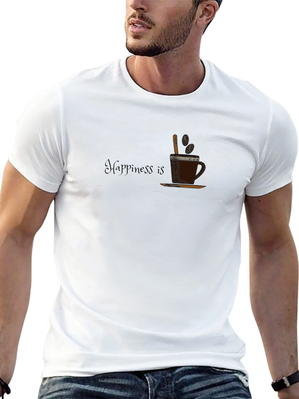 Happiness Is Coffee Mens Black T-Shirt