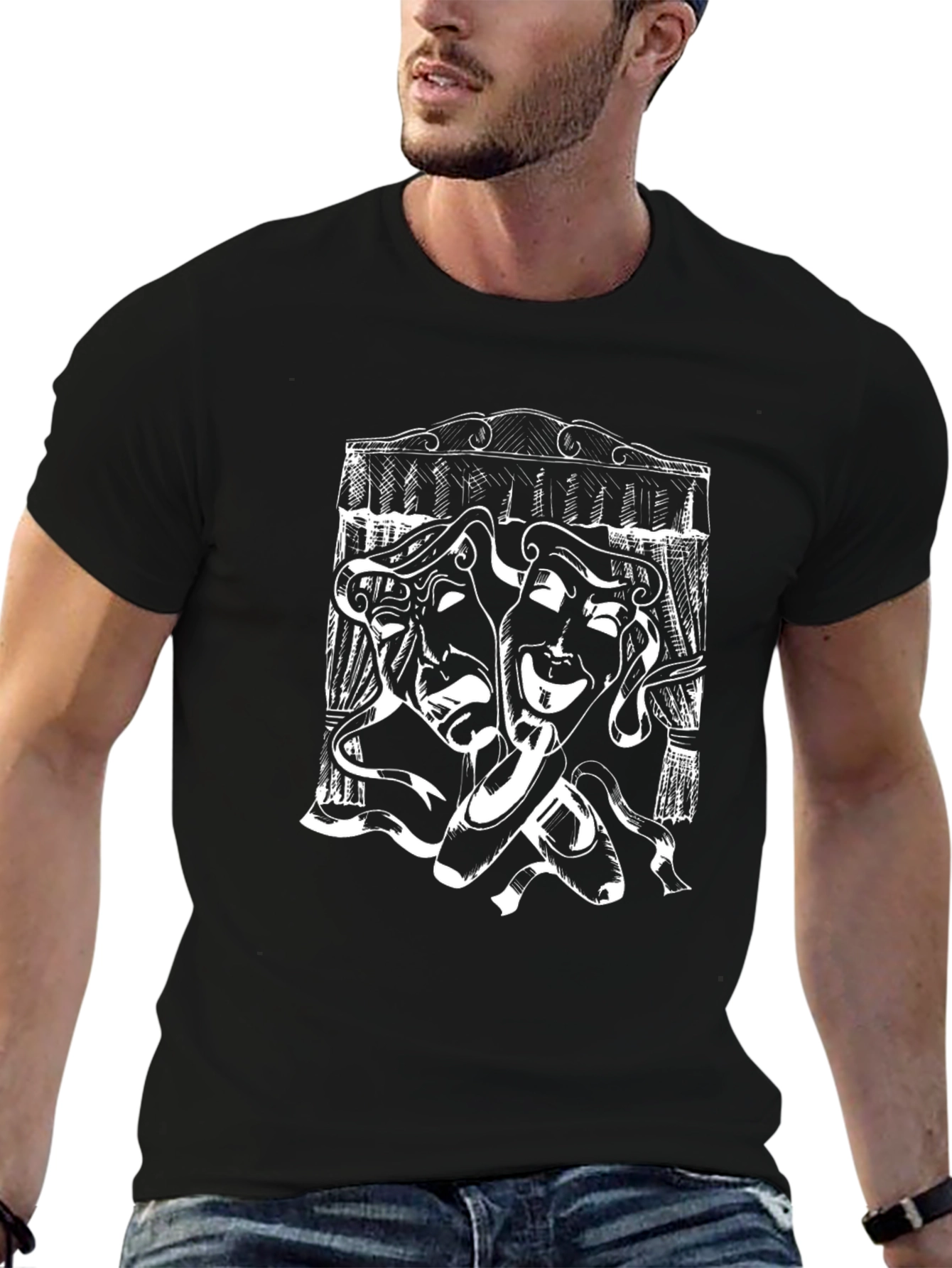 Drama Masks Graphic T-Shirt - Black