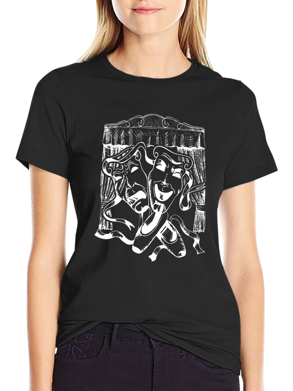 Drama Masks Graphic T-Shirt - Black