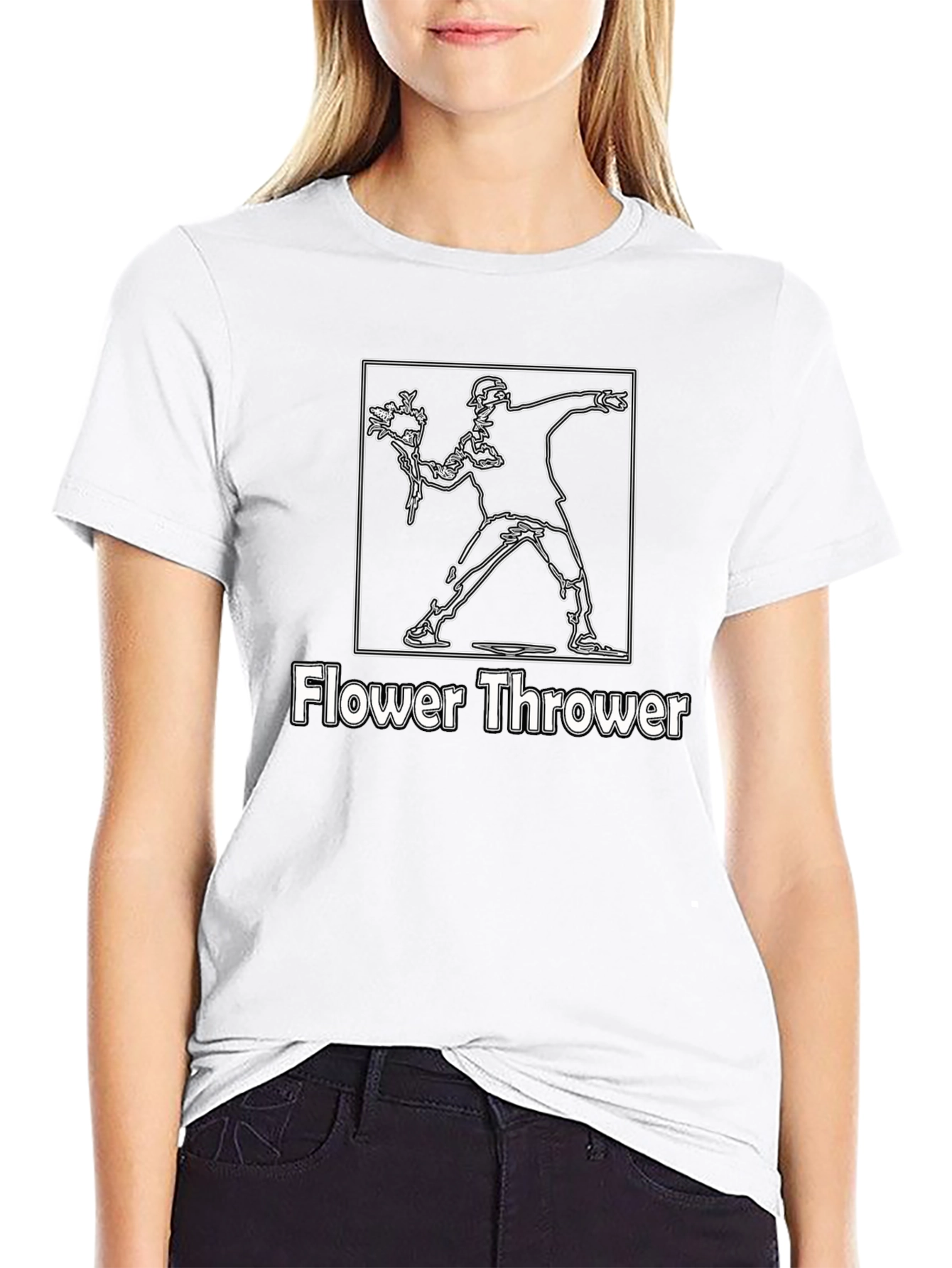Flower Thrower Graphic Tee - Black Cotton T-Shirt