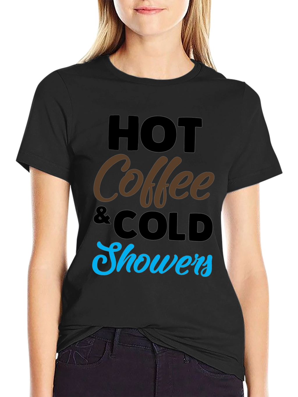 Hot Coffee Cold Showers Black Graphic Tee