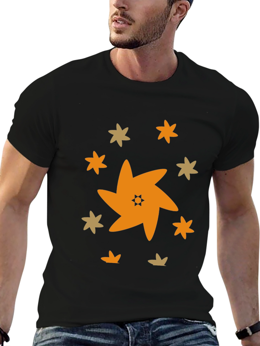 Star Pattern Black T-Shirt