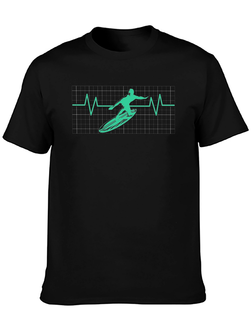 Surfing Heartbeat Graphic Tee - Black Cotton T-Shirt