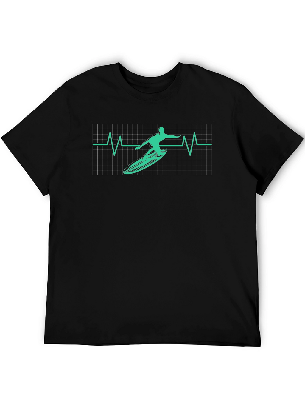 Surfing Heartbeat Graphic Tee - Black Cotton T-Shirt