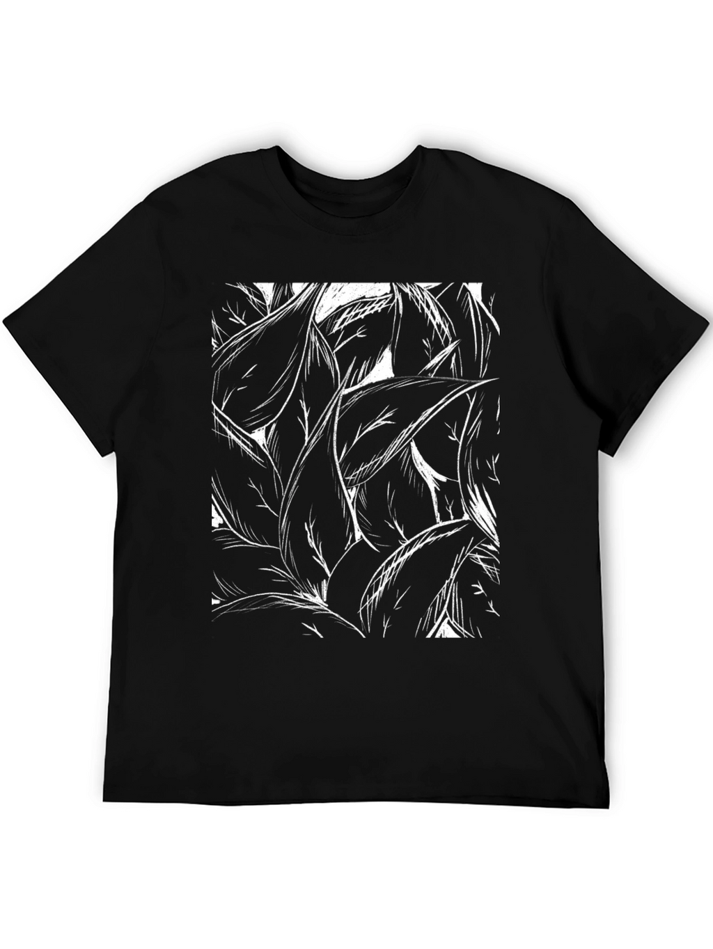 Abstract Leaf Print Black T-Shirt