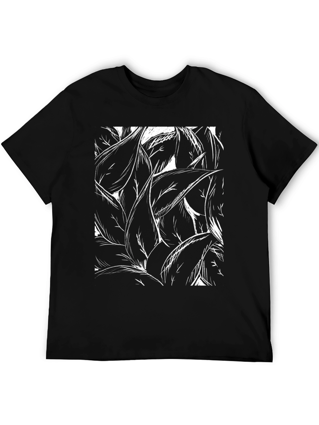 Abstract Leaf Print Black T-Shirt