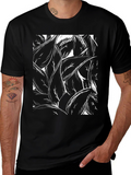 Abstract Leaf Print Black T-Shirt