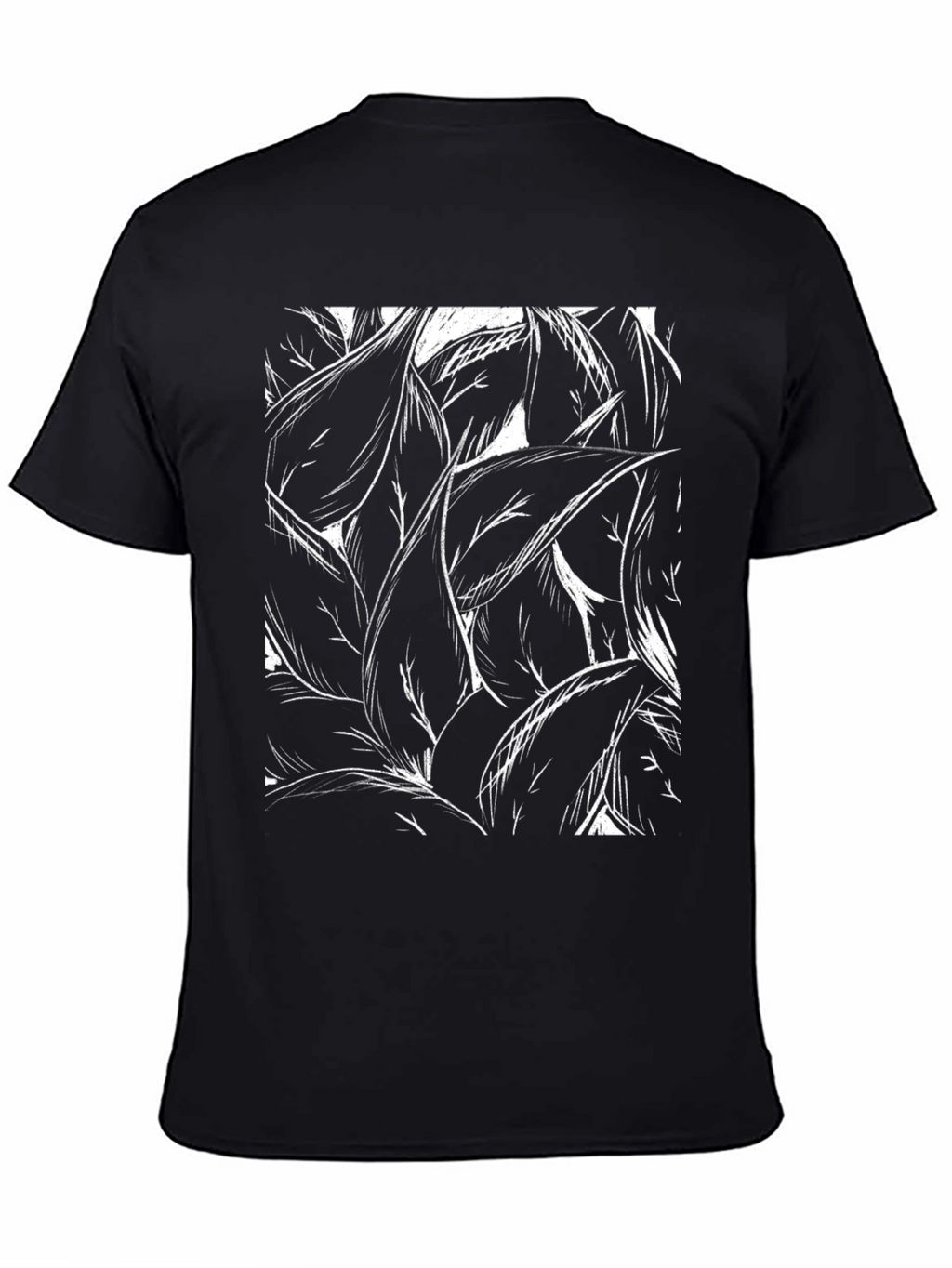 Abstract Leaf Print Black T-Shirt