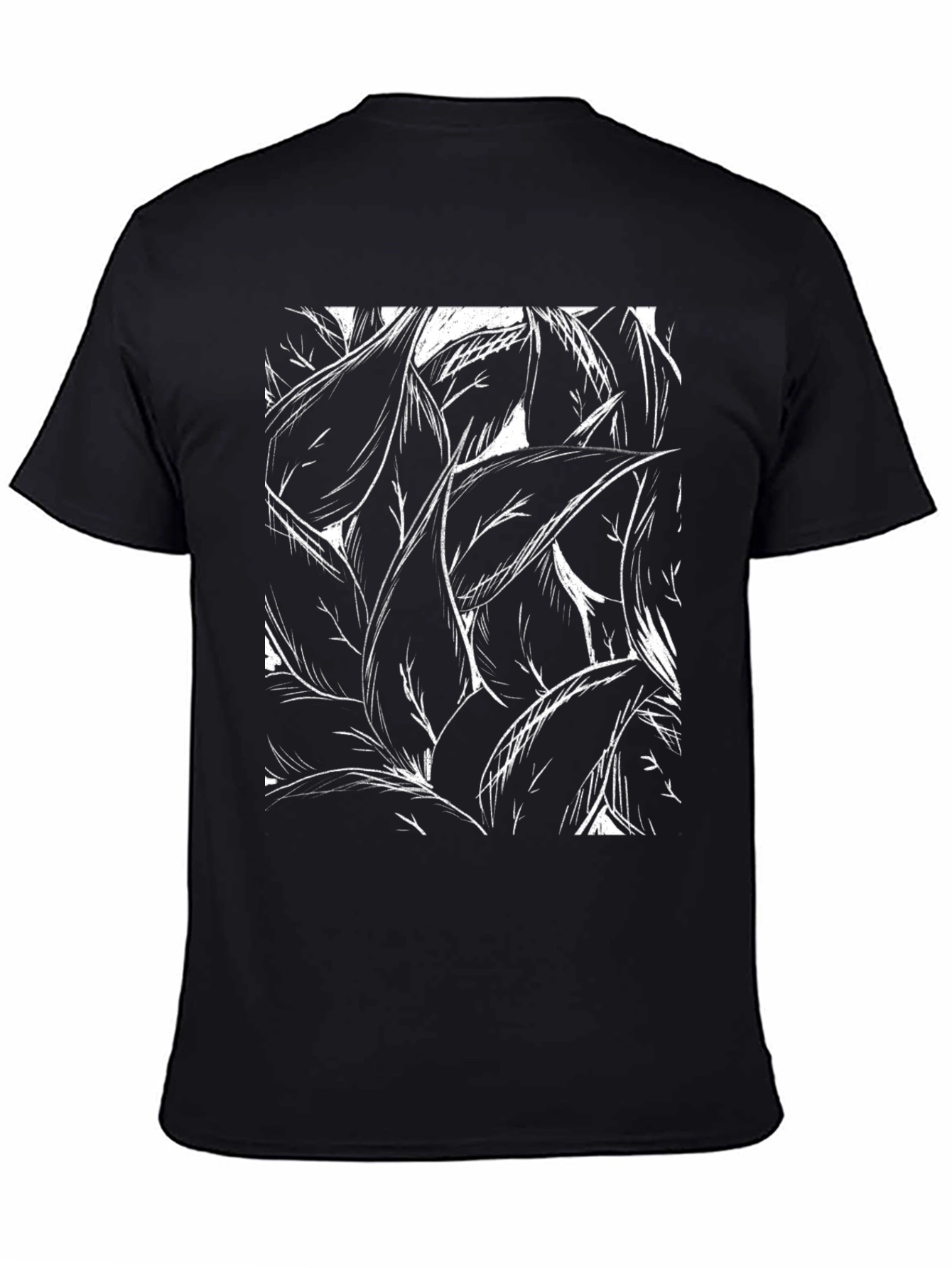 Abstract Leaf Print Black T-Shirt