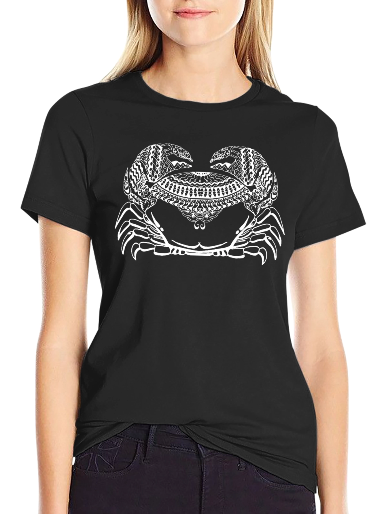 Crab Mandala Graphic Tee - Black Cotton T-Shirt