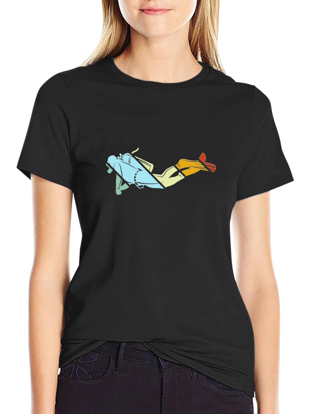 Retro Diver Graphic T-Shirt - Black