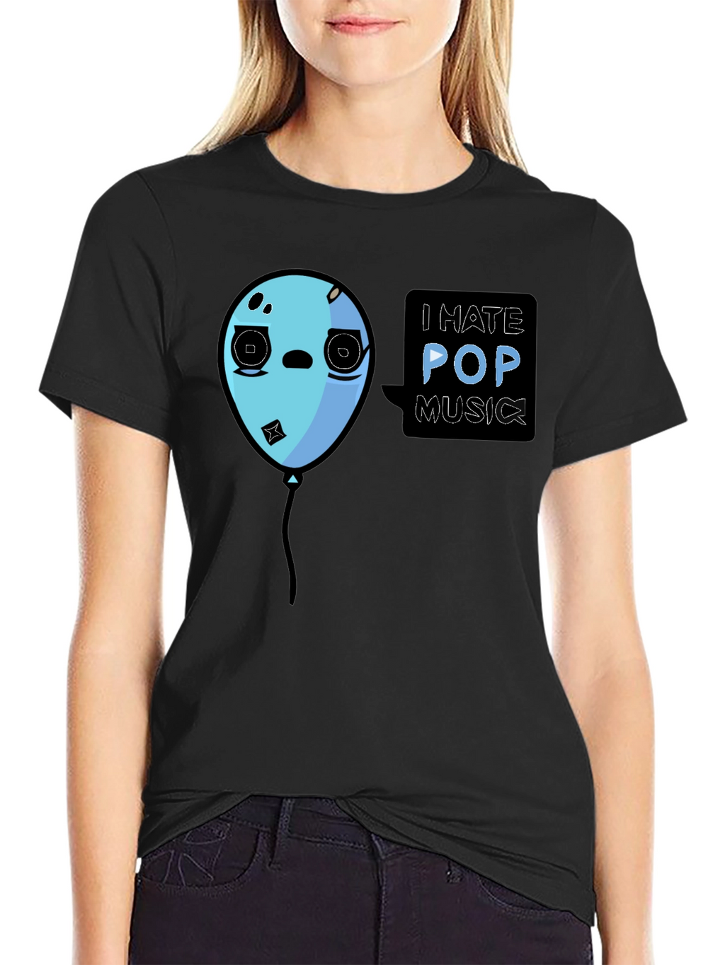 I Hate Pop Music Funny Balloon Black T-Shirt